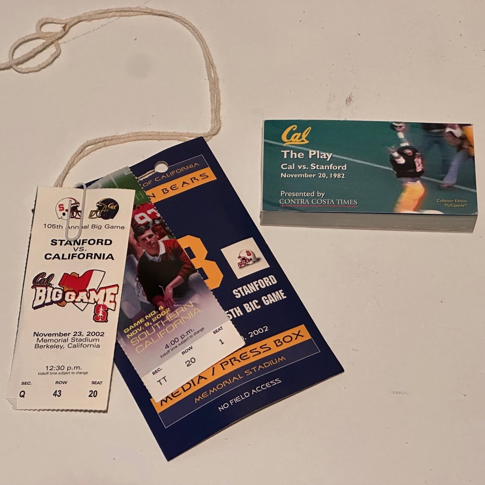 Cal vs Stanford Big Game 2002 Media Press Pass Ticket Stubs & The Play Flipbook